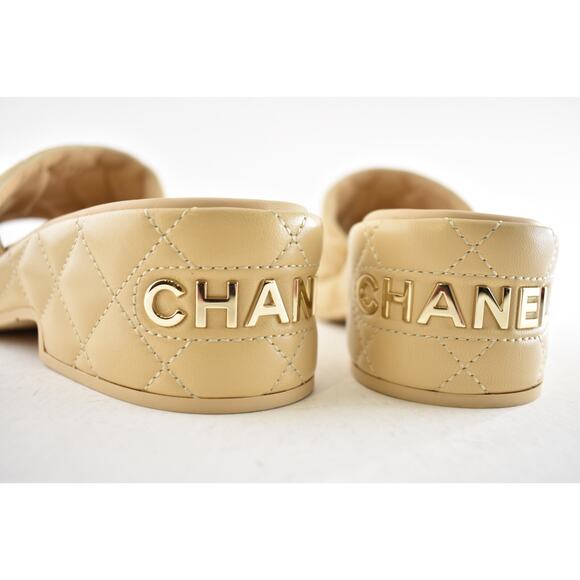Chanel 23C Beige Lambskin Leather Quilted CC Logo Platform Slide Sandal Flat 42 - Picture 12 of 13